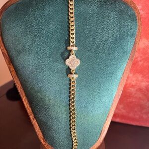 Sparkling Diamond-like Gold Cuban Link Bracelet  7”